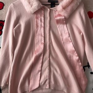 Apostrophe Light Pink Cardigan with Faux Fur Collar